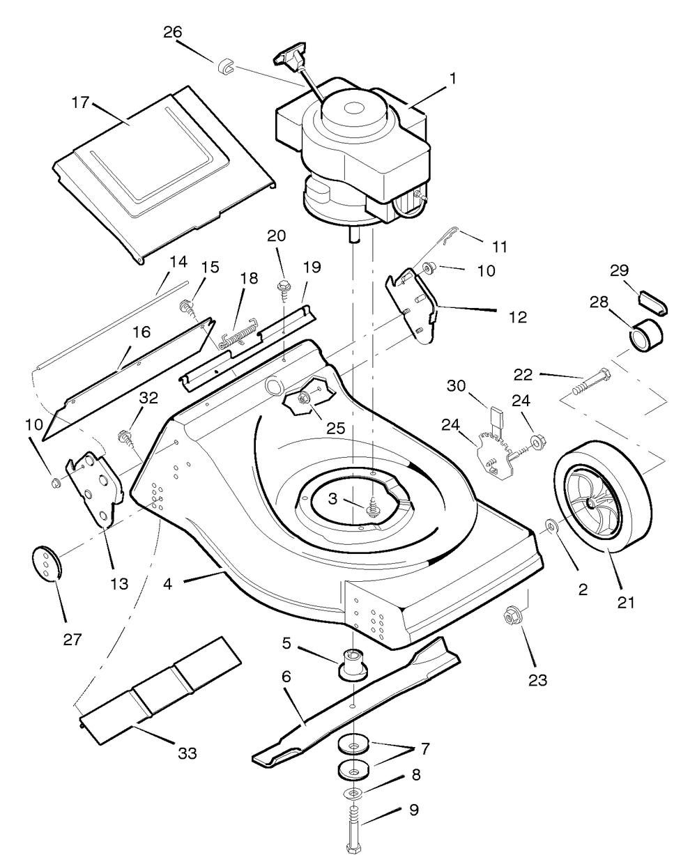 Mower Housing Assembly Diagram and Parts List for 21665X62C 1996 Briggs and Stratton Lawn Mower